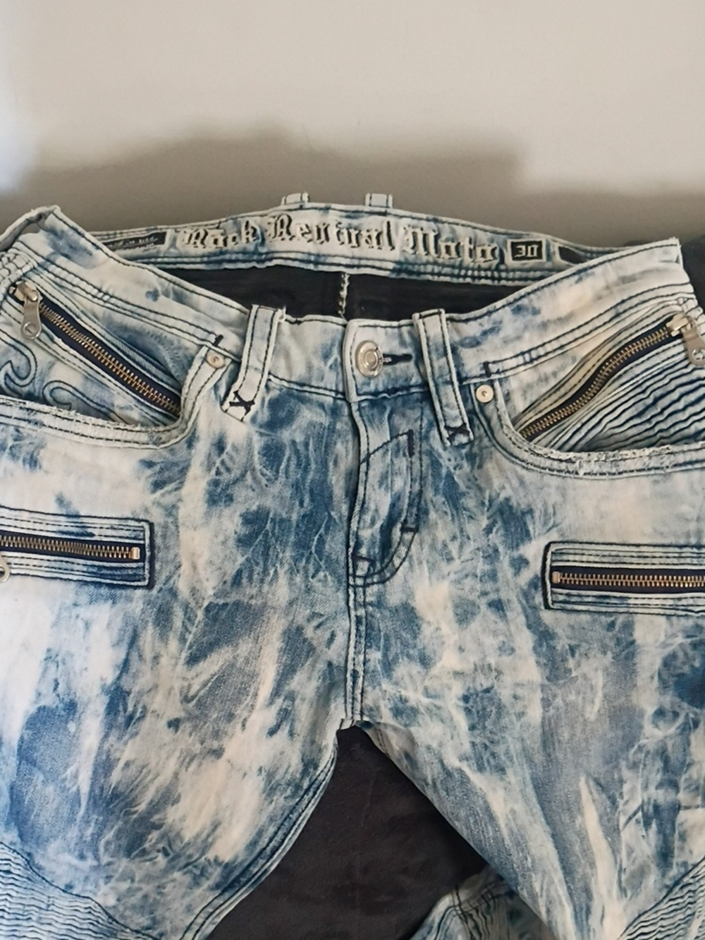 Rock Revival Bleached Light Blue Skinny Jeans with Zip Accents
